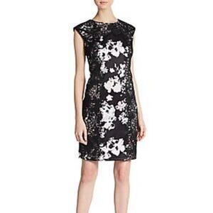 Saks Fifth Avenue Cocktail scuba sheath dress size 6 black lace Floral A17548